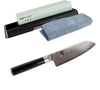 Kai Shun Classic Bundle DM-0727 - Cuchillo Santoku ultraafilado, hoja de 14 cm + piedra de afilar Kai AP-0305+ paño de pulido