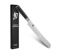 KAI Shun Classic Cuchillo japonés para pan con hoja de 23 cm - Cuchillo de Damasco de 32 capas con núcleo VG MAX - 61 (±1) HRC - Mango de madera de Pakka - Cuchillo de pan con filo ondulado forjado
