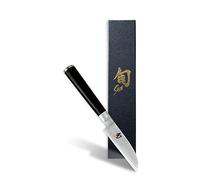 KAI Shun Classic Cuchillo japonés para verduras con hoja de 9 cm - Cuchillo de Damasco de 32 capas con núcleo VG MAX - 61 (±1) HRC - Mango de madera de Pakka - Cuchillo multiusos forjado