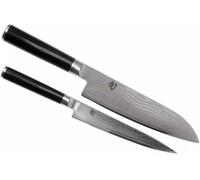 KAI Shun Classic Juego de cuchillos de chef japonés 2 piezas - Santoku con hoja de 18 cm + Cuchillo multiusos con hoja de 15 cm - Cuchillo de Damasco de 32 capas con núcleo VG MAX - 61 HRC