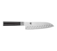 KAI Shun Classic Santoku 18 cm longitud de hoja con alveolos - Cuchillo de Damasco 32 capas núcleo VG MAX - 61 (±1) HRC - Mango de madera Pakka - Hecho en Japón - cuchillo de cocina japonés forjado