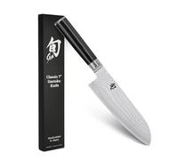KAI Shun Classic Santoku 18 cm longitud de hoja - Cuchillo de Damasco 32 capas núcleo VG MAX - 61 (±1) HRC - Mango de madera Pakka - Hecho en Japón - cuchillo de cocina japonés forjado