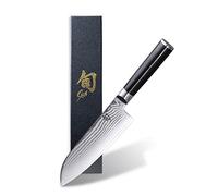 KAI Shun Classic Santoku para zurdos 18 cm longitud de la hoja - Cuchillo de Damasco 32 capas núcleo VG MAX - 61 (±1) HRC - Mango de madera Pakka - Hecho en Japón - cuchillo de cocina japonés forjado