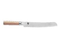 KAI Shun Classic White cuchillo de pan japonés 23 cm de longitud de hoja - cuchillo de Damasco 32 capas núcleo VG MAX - 61 (±1) HRC - mango de madera Pakka - cuchillo de sierra forjado para cortar pan