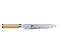 KAI Shun Classic White Cuchillo japonés para jamón con hoja de 23 cm - Cuchillo de Damasco de 32 capas con núcleo VG MAX - 61 (±1) HRC - Mango de madera de Pakka - Cuchillo forjado para carne