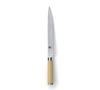 KAI Shun Classic White Cuchillo japonés para jamón con hoja de 23 cm - Cuchillo de Damasco de 32 capas con núcleo VG MAX - 61 (±1) HRC - Mango de madera de Pakka - Cuchillo forjado para carne