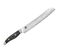 KAI Shun Nagare Cuchillo para pan con hoja de 23 cm - 72 capas de acero de Damasco VG 2 y VG 10 con núcleo dual - Mango de madera de Pakka gris-negro - Cuchillo de pan con filo ondulado forjado