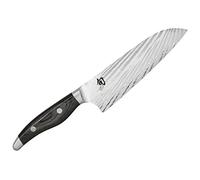 KAI Shun Nagare Santoku 18 cm longitud de la hoja - 72 capas de acero de Damasco VG 2 y VG 10 hoja de doble núcleo - madera de Pakka gris-negro - hecho en Japón - cuchillo de cocina japonés forjado