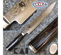 KAI Shun Premier Tim Mälzer Cuchillo japonés para jamón con hoja de 24 cm - Núcleo VG-MAX 61 HRC, 32 capas de Damasco pulido - Mango de madera de Pakka color marrón medio - Superficie martillada