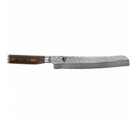 KAI Shun Premier Tim Mälzer Cuchillo japonés para pan con hoja de 23 cm - Núcleo VG-MAX 61 HRC, 32 capas de Damasco pulido - Mango de madera de Pakka color marrón medio - Superficie martillada