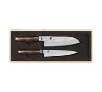 KAI Shun Premier Tim Mälzer Juego de cuchillos japoneses 2 piezas - Santoku con hoja de 18 cm + Cuchillo multiusos con hoja de 16,5 cm - Cuchillo de Damasco de 32 capas con núcleo VG MAX - 61 HRC