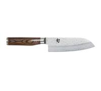 KAI Shun Premier Tim Mälzer Santoku 14 cm longitud de la hoja - Núcleo VG-MAX 61 (±1) HRC, 32 capas de Damasco pulido - Madera de Pakka veteada de color marrón medio - Superficie martillada