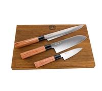 KAI Shun Seki Magoroku Redwood Juego de cuchillos | 3 cuchillos japoneses afilados | + una gran tabla de cortar de roble macizo, 35x22 cm | VK: 259,- €