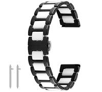 Kai Tian Ceramic Watch Strap Quick Release Watch Quick Release 20mm 22mm Watch Strap Deployment Clasp Bracelet for Women Men Black White (20mm, Black+White Links)