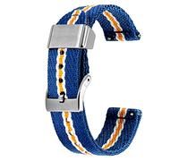 Kai Tian Correa de reloj de 20mm, tono azul, lona amarilla, soporte de Metal, tejido de lino, correa de reloj de repuesto de liberación rápida para hombres y mujeres