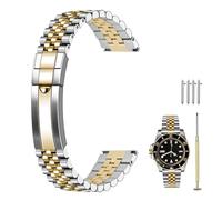 Kai Tian Correa de reloj de acero inoxidable clásica de 20 mm y 22 mm, pulida, medio cepillado, ajuste atornillado en dos tonos, metal premium, correa de plata, 22mm, Sin gemas