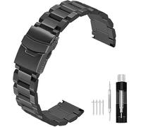 Kai Tian Correa de reloj de acero inoxidable con doble cierre sólido, acabado cepillado, pulsera de metal de repuesto para hombres y mujeres, 18 mm, 20 mm, 22 mm, 24 mm, color negro y plateado, 26mm