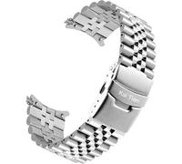 Kai Tian Correa de reloj de acero inoxidable con extremos curvados de media luna y 5 cuentas de metal plateado de 23 mm para hombre y mujer