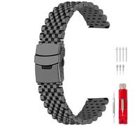 Kai Tian Correa de reloj de acero inoxidable de 20 mm, 22 mm, 7 cuentas, cierre rápido, correa de metal para hombres y mujeres, con cierre desplegable doble, 22mm, Acero inoxidable, No es una piedra