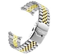Kai Tian Correa de reloj de acero inoxidable de alta calidad con extremos curvados de media luna con 5 cuentas plateadas y doradas, 22 mm