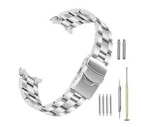 Kai Tian Correa de reloj de acero inoxidable de calidad sólida con extremos curvados de media luna cónica, 3 planas, atornillables, plateadas, 22 mm, correa de reloj de metal para hombre