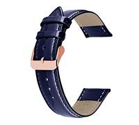 Kai Tian Correa de Reloj de Cuero Genuino Brillante para Hombres y Mujeres Azul con Hebilla de Oro Rosa 22mm
