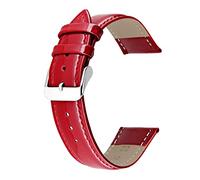 Kai Tian Correa de Reloj de Cuero Genuino Brillante para Hombres y Mujeres Roja con Hebilla Plateada 14mm