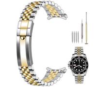 Kai Tian Correa de reloj de metal de 20 mm, extremos curvos, correa de reloj de acero inoxidable, con hebilla de buceo clásica pulida y cepillada media, ajuste de rosca, correas de reloj plateadas y