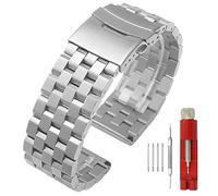 Kai Tian Correa de Reloj de Pulsera de Plata de 22mm Correas Reloj de Acero Inoxidable con Cierre desplegable Pulseras mecánicas para Hombre de Relojes