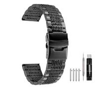 Kai Tian Correa Reloj Malla Acero Inoxidable para Hombres Mujeres Cierre Despliegue 22mm Correa Repuesto Metal Negro