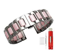 Kai Tian Correas de reloj de acero inoxidable de 18mm Correa reloj de cerámica rosa de dos tonos Hebilla de mariposa Banda de repuesto de metal con herramientas