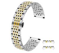 Kai Tian Pulsera de dos tonos de oro plateado de 18mm con extremos rectos y curvos cónicos Correa de reloj de acero inoxidable pulido para hombres y mujeres