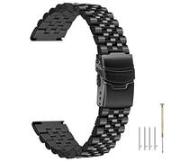 Kai Tian Pulsera de reloj de metal negro Correa de reloj de ingeniero 3D Enlaces cónicos Bandas de reloj de liberación rápida Doble cerradura Pulsera para hombres mujeres
