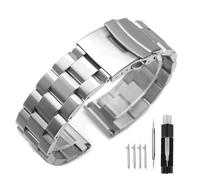 Kai Tian Solid Double Locks Correa de reloj de acero inoxidable, acabado cepillado, correa de repuesto de metal para hombre y mujer, 18 mm, 20 mm, 22 mm, 24 mm, negro y plateado, 21mm, Acero