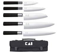 KAI Wasabi Black estuche de cuchillos equipado - Cuchillo multiusos 10 cm, Cuchillo multiusos 15 cm, Santoku 16,5 cm, Cuchillo de chef 20 cm, Cuchillo jamonero 23 cm - 6A/1K6