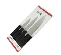 KAI Wasabi Black Juego de cuchillos 3 piezas - Cuchillo multiusos de 10 cm, Cuchillo multiusos de 15 cm, Cuchillo de chef de 20 cm - Acero inoxidable 6A/1K6 pulido 58 HRC Mango de polipropileno negro