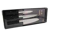 KAI Wasabi Black Juego de cuchillos 3 piezas - Cuchillo multiusos de 10 cm, Cuchillo multiusos de 15 cm, Santoku de 16,5 cm - Acero inoxidable 6A/1K6 pulido 58 (±1) HRC - Mango de polipropileno negro