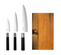 Kai Wasabi Black - Juego de cuchillos 67-W18 | 3 cuchillos de oficina ultra afilados / cuchillo multiusos / cuchillo de cocina | + tabla de cortar hecha a mano de madera de fachada, 25 x 15 cm |
