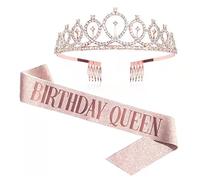 KAIAIWLUO Corona y Banda Cumpleaños,Coronas de Brillante Diadema Princesa Mujer Cumpleaño Decoracion Birthday Girl