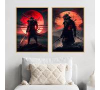 KAIDAARTLH Japonés Samurai Imágenes en lienzo, japonés Bushido Poster Set, para la sala de estar Dormitorio Decor, sin marco(C,2x40x60cm)