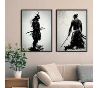 KAIDAARTLH Lote de 3 cuadros de samuráis 50x70cm, pósters modernos japoneses sobre lienzo, decoración para salón, dormitorio y oficina, sin marco(A,3x50x70cm)