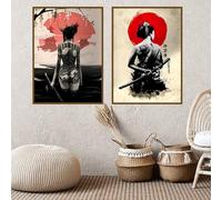 KAIDAARTLH Lote de 3 cuadros de samuráis 50x70cm, pósters modernos japoneses sobre lienzo, decoración para salón, dormitorio y oficina, sin marco(D,3x50x70cm)