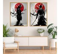 KAIDAARTLH Lote de 3 cuadros de samuráis 60x80cm, pósters modernos japoneses sobre lienzo, decoración para salón, dormitorio y oficina, sin marco(B,3x60x80cm)