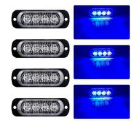 KaiDengZhe 4pcs Luces de Advertencia de Emergencia 4LED Ultrafinas Azules Luces Estroboscópicas Intermitentes Peligrosas Universal Coche 12-24V Caravana Campista Motocicleta Furgoneta