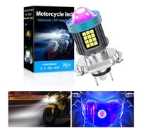 KaiDengZhe H4 LED Bombilla para Faros de Moto con Ojo de Ángel de Rayos Azules, 1 PZ Moto 9003/HB2 LED Luz con 4 Modos de Iluminación, 12 V-80 V 3000LM LED Bombilla con Proyector HD (Blanco)