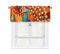 Kaifanee 1 panel de cenefa de cortina corta de 54 x 18 pulgadas, pavo real entre hojas de arce de Acción de Gracias, cortinas de cenefa para cocina, baño, lavandería