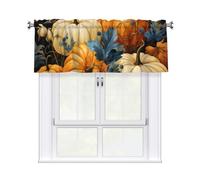 Kaifanee 1 panel de cortina corta de 54 x 18 pulgadas, pintura al óleo de Acción de Gracias, calabaza entre flores, tratamiento de ventana, cortinas para cocina, baño, lavandería