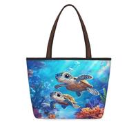 Kaifanee Bolso de lona plegable de gran capacidad para mujer | Bolsa de hombro reutilizable con diseño de tortuga para bebé, para el trabajo diario, bolsa de mensajes
