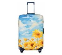 Kaifanee Funda elástica para equipaje de viaje, protector de maleta, color naranja limón, antiarañazos, se adapta a equipaje de 31 a 32 pulgadas, Pintura al óleo azul cielo girasol, L(27"-30"