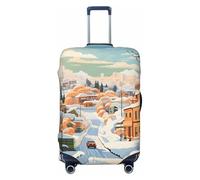 Kaifanee Funda elástica para equipaje de viaje, protector de maleta, con fragmentos florales amarillos, antiarañazos, se adapta a equipaje de 27 a 30 pulgadas, Winter Snowy Town, L(27"-30" Suitcase)